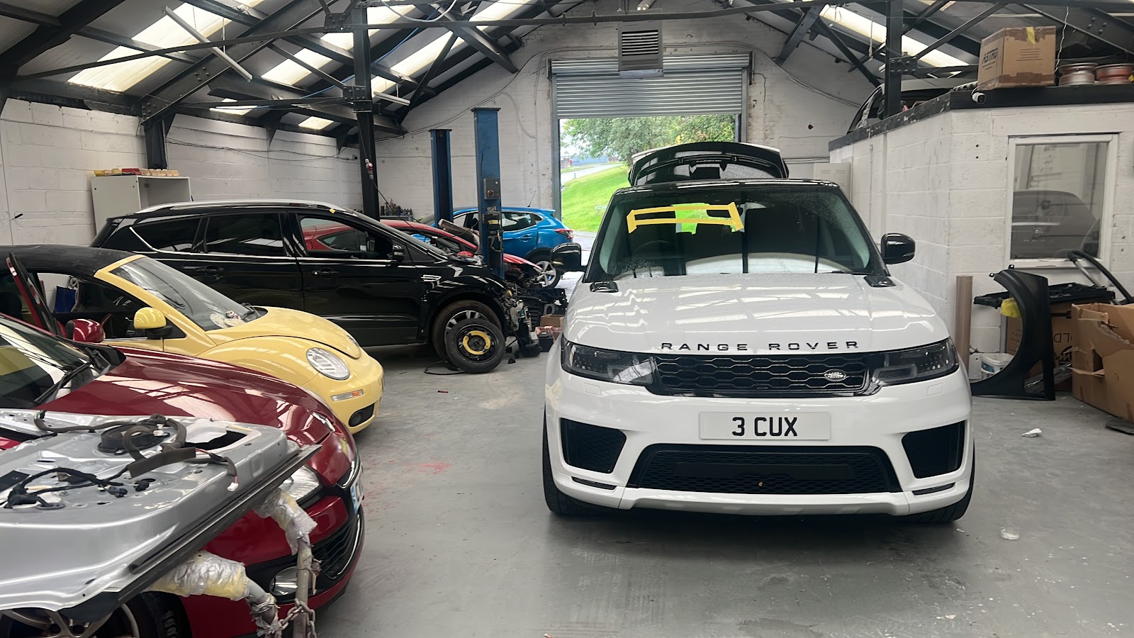 R.K Autobodies workshop bay in Burnley